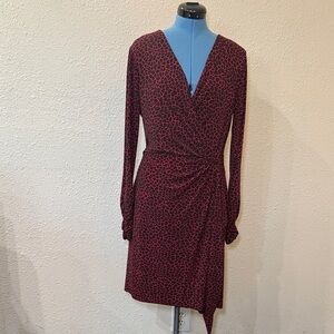 Etcetera Black and Red Long-Sleeve Printed Wrap Dress